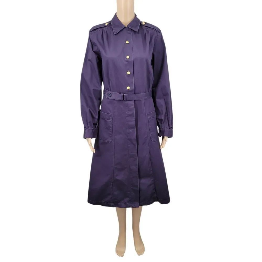 Vintage European Military Trench Belted Midi Dress Long Sleeves Royal Indigo